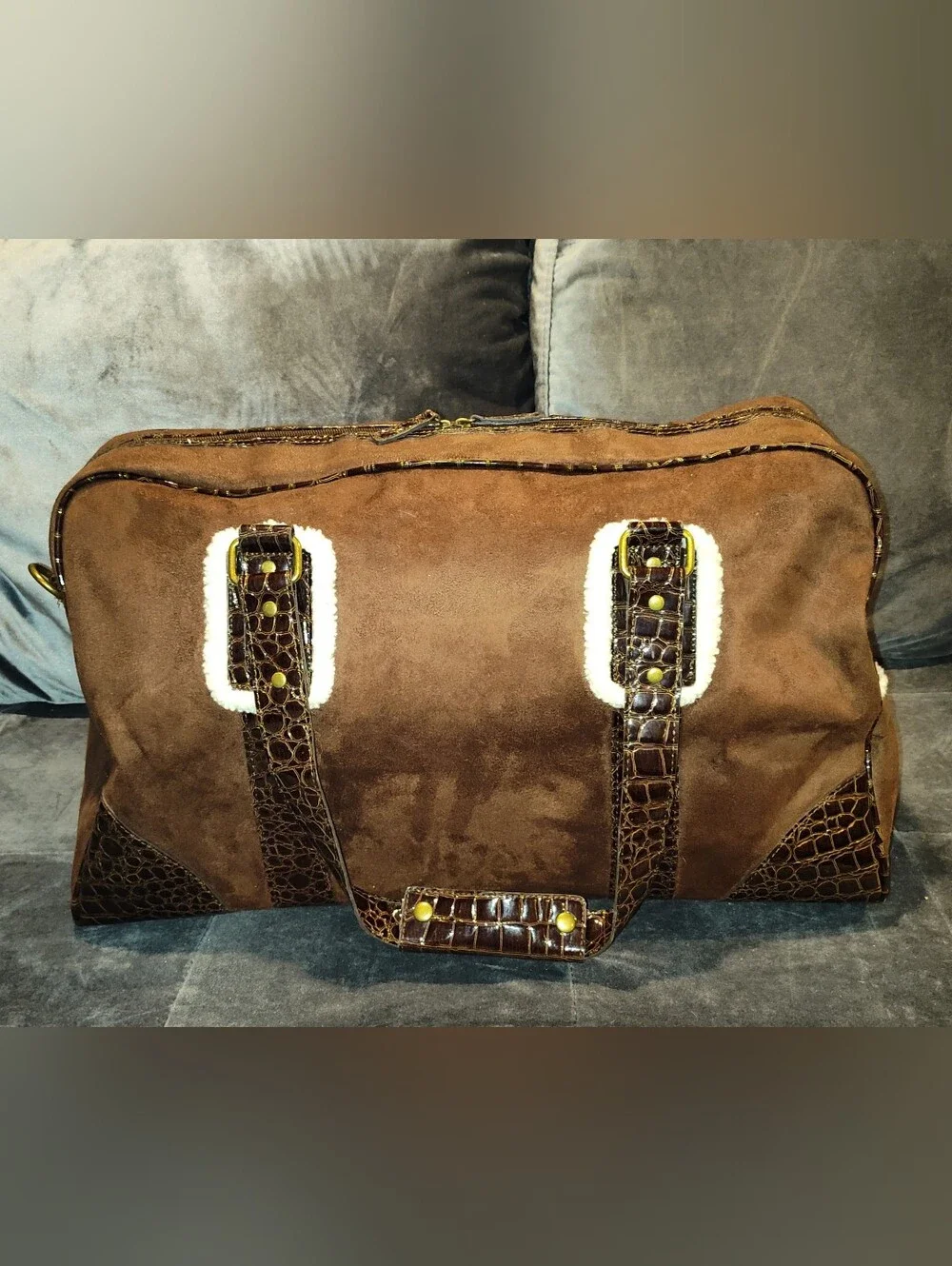 NWOT BATH & BODY WORKS SUEDE & EMBOSSED CROCODILE WEEKENDER BAG DUFFLE BAG